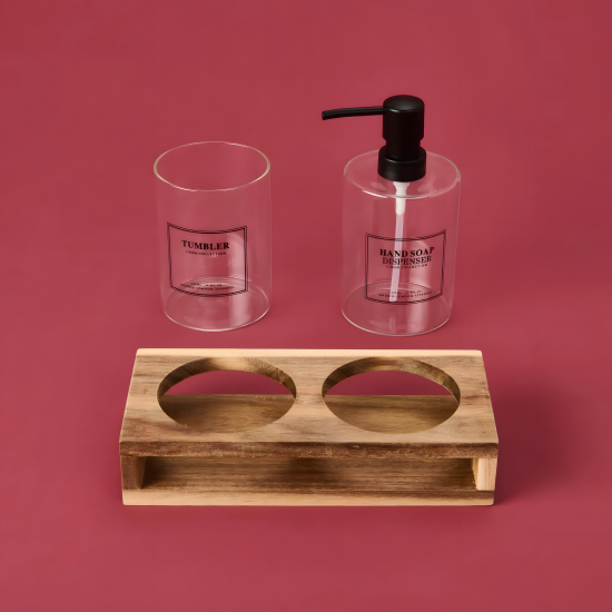 Wooden & Glass Bathroom Set 3 Pcs
